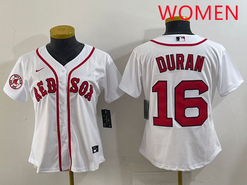 Women 2025 Boston Red Sox 16 Duran White Game Nike MLB Jersey style 5